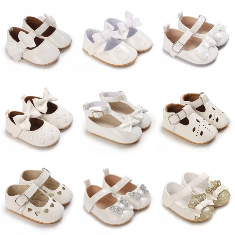 Spring and Summer Baby Rubber Soled Princess Shoes 0-12 Months Cute Outdoor White Walking Shoes