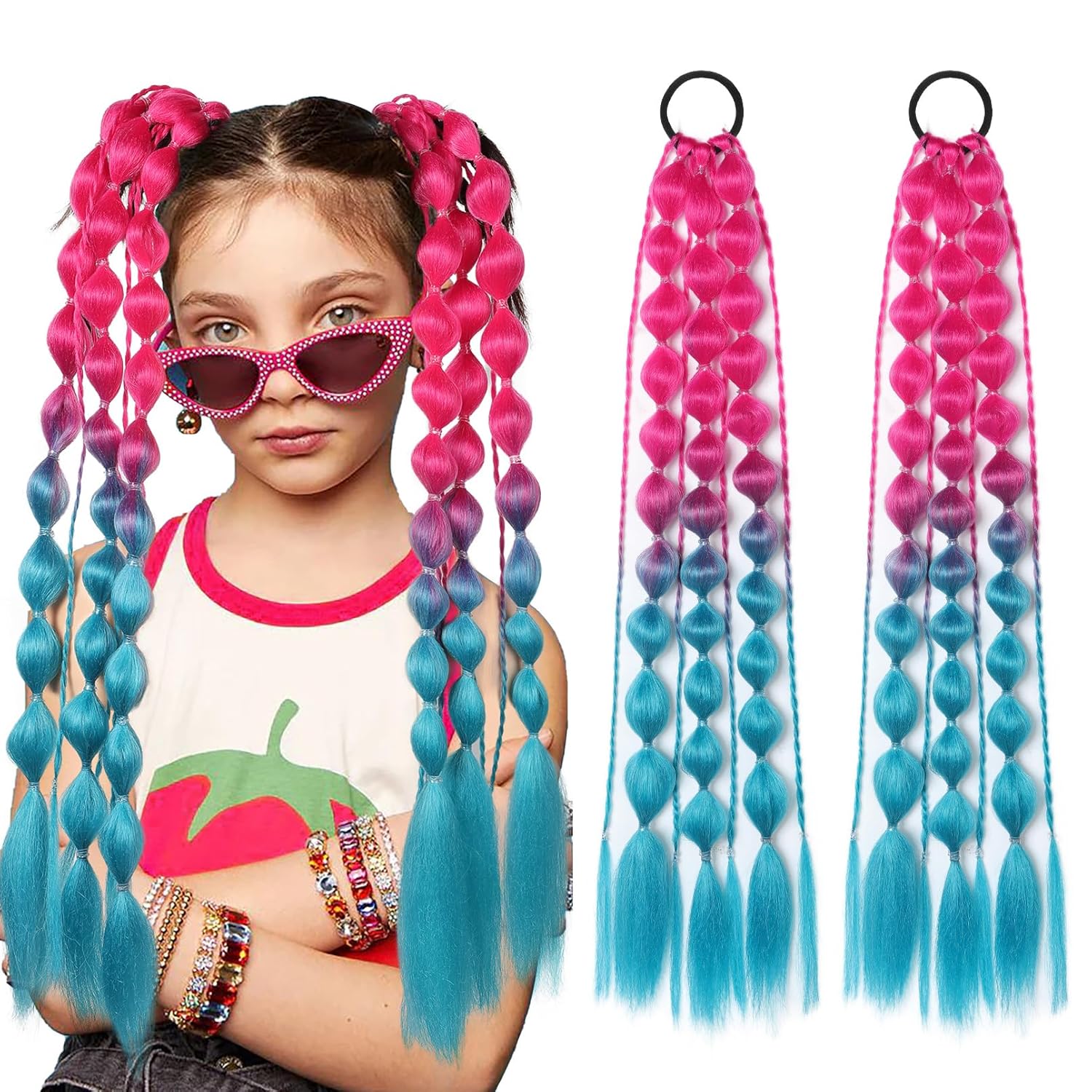 2 PCS Synthetic Bubble Ponytail 20" Lightweight Colored Hair with Hair Tie for Women Girl Daily Party Use