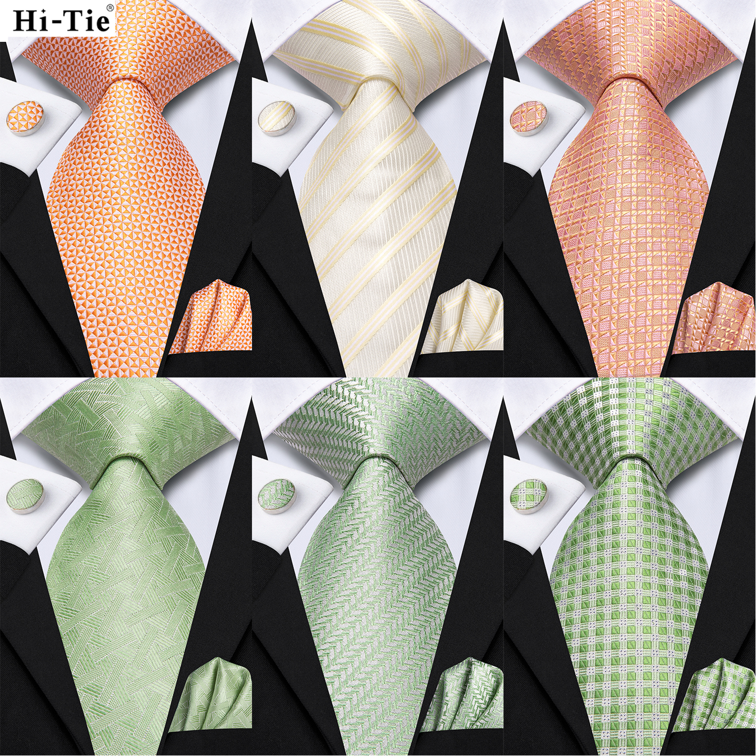 Hi-tie Men's Ties Floral Pink Blue Solid 8.5cm Jacquard Necktie Accessories Daily Wear Cravat Wedding Party 3PCS Set