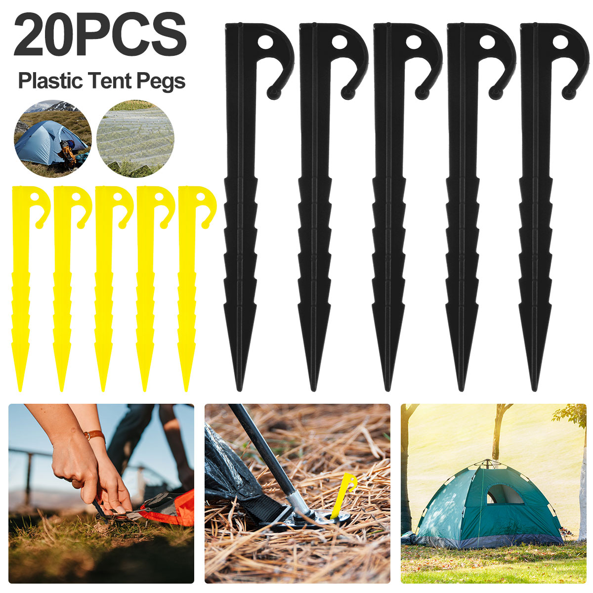 20pcs Plastics Tent Stakes Heavy Duty Tent Pegs 5.7inch Tent Pegs Spike Hook Lengthen Spiral Type Canopy Stakes For Gardening