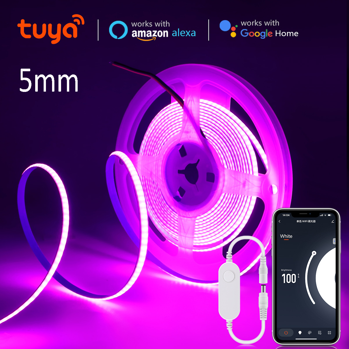 WIFI Tuya Smart Life FOB COB LED Strip Light Flexible 5MM PCB Width Ultra Thin Neon Tape For Kitchen Cabinet Room Decor 12V lightify