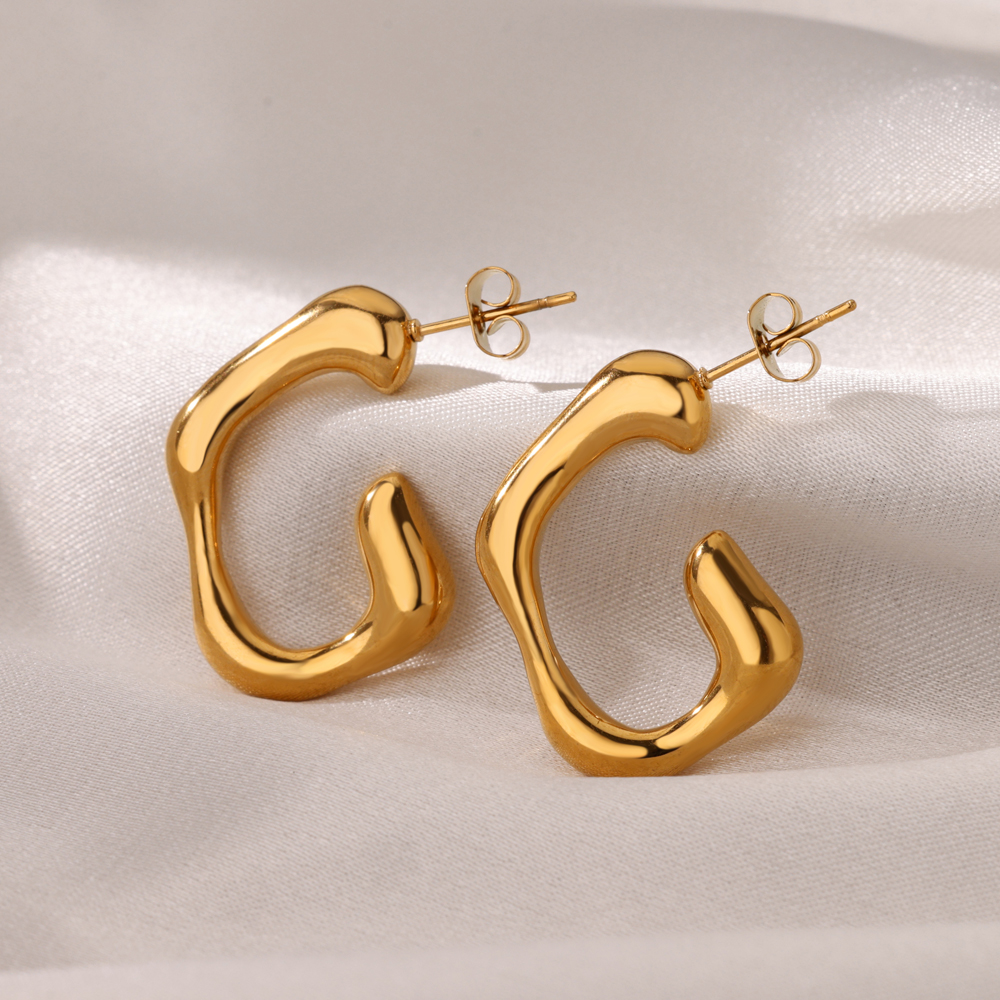 Irregular Stud Earrings for Women Gold Color Stainless Steel Earrings 2024 Trend New in Smooth Piercing Ear Jewelry aretes mujer