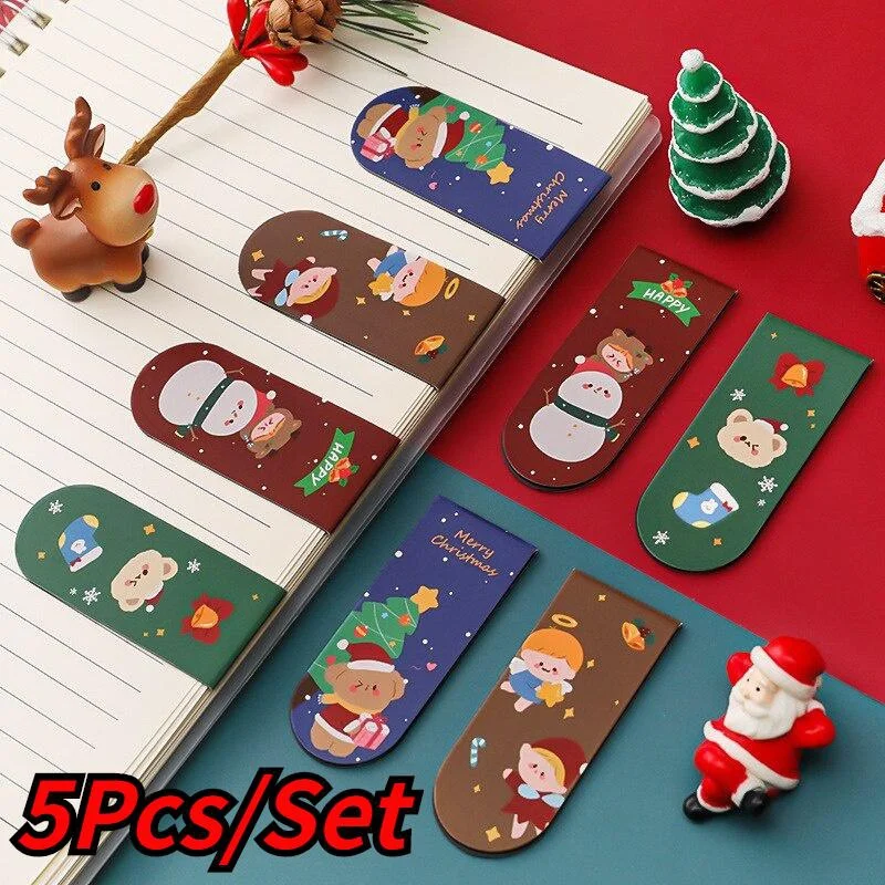 5 Pcs Cartoon Magnetic Bookmark Cute Office Supplies Kawai Teacher Paper Book Page
