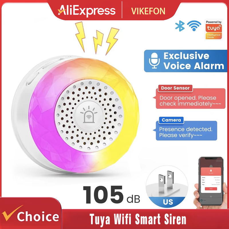 Tuya Wifi Smart Siren for Home Security Sound and Light Alarm Sensor EU US UK Plug Smart Home Life APP For Vibration CO VOC PIR