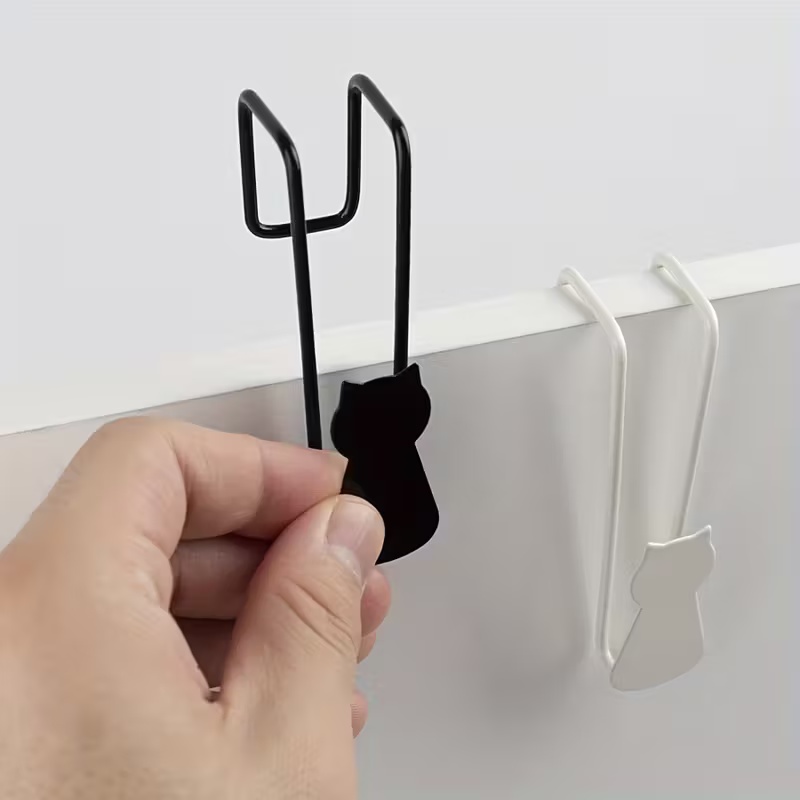 2pcs No-Nail Iron Cat Hook, Halloween Black Cat Shape for Bathroom Cabinet Door, Towel Key Hook, Decorative