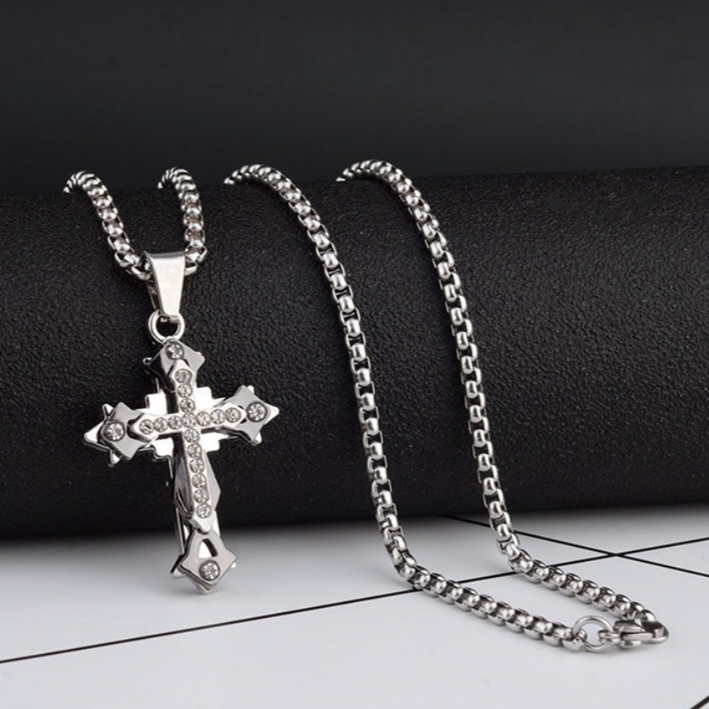 High Quality Cross Titanium Steel Non Fading Necklace,Domineering Trendy Men's hip-hop Pendant Chain,New Handsome Men Women