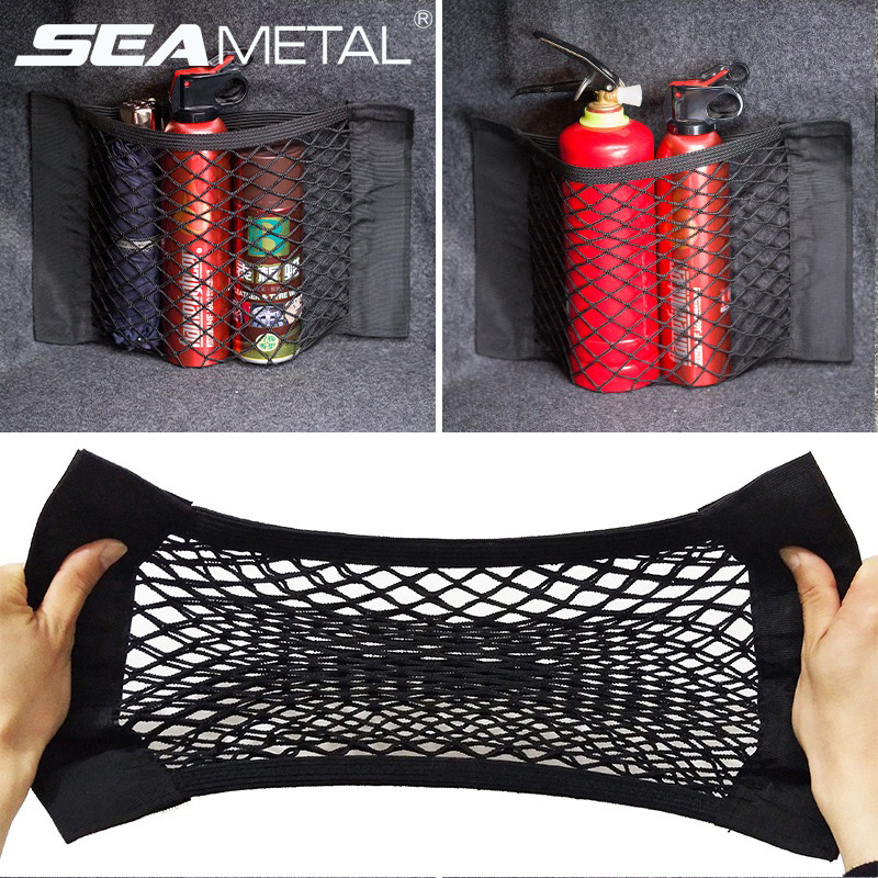 Car Trunk Mesh Organizer with Magic Tape, Universal Seat Back Pocket & Tail Storage Tail Storage Net, Auto Interior Accessories