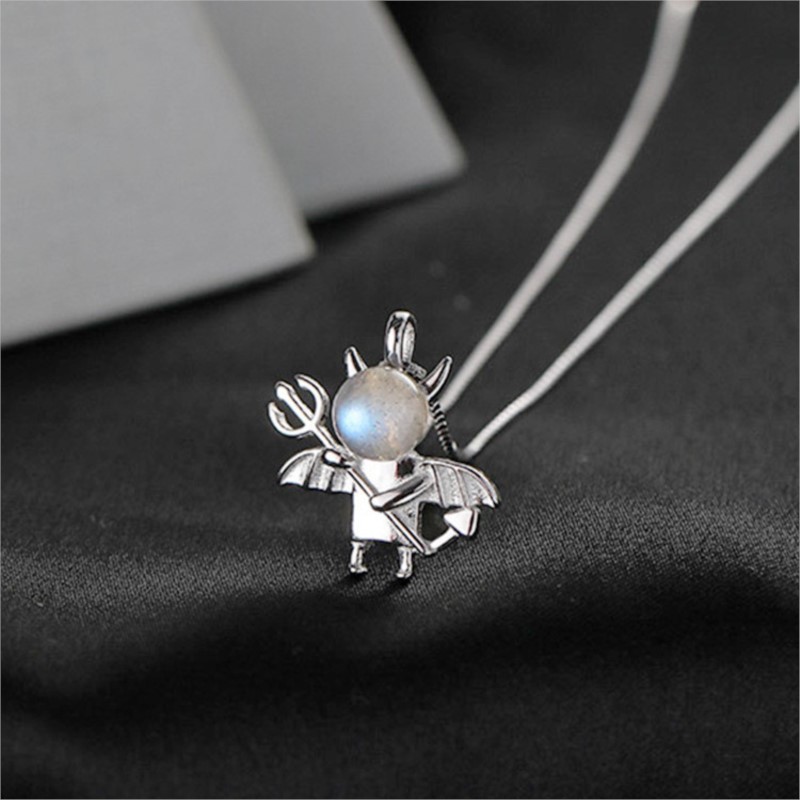 New Temperament Moonstone Small Devil 925 Sterling Silver Jewelry Female Cute Girl Fairy Crystal Clavicle Chain Necklaces XL164