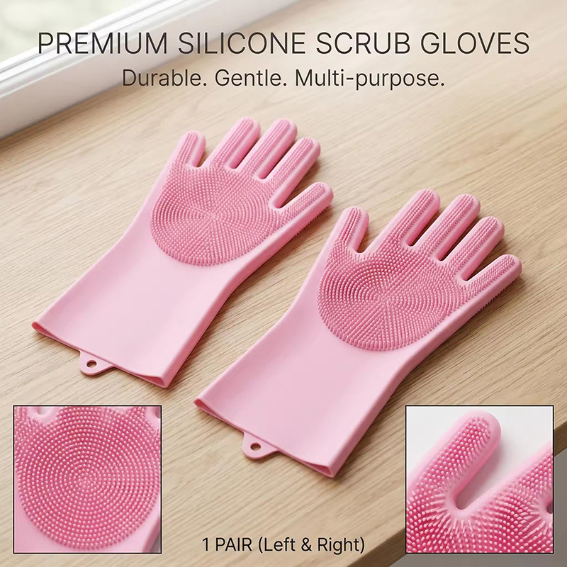 Silicone Dishwashing Gloves for Kitchen Dishwashing Laundry Scrubbing Gloves Household Soft Bristles Cleaning Pet Bathing Gloves