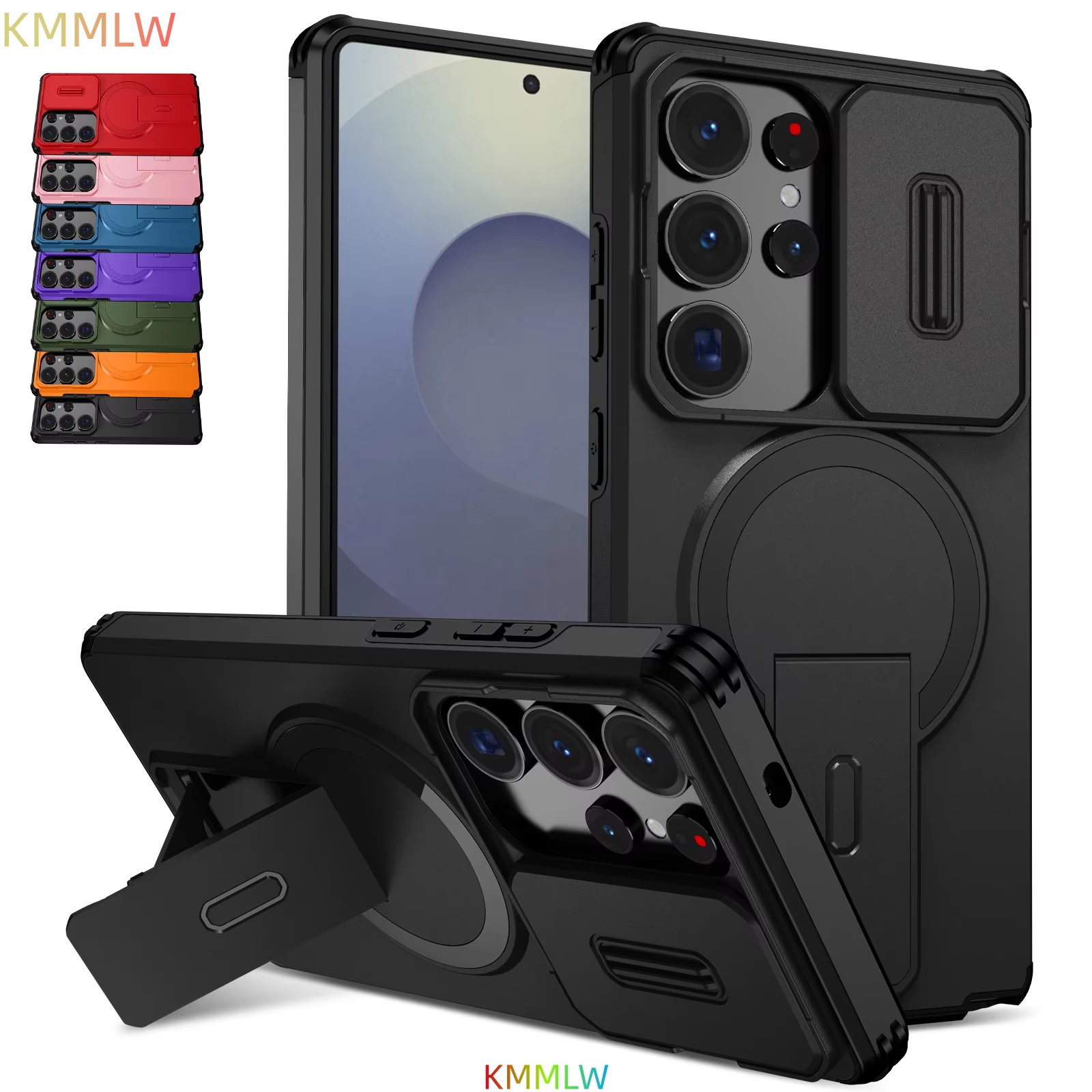 Lens Protect Camera Phone Case for S24Ultra S25Ultra S24 S25 Plus S24FE S25FE S24 S25 Magnetic Kickstand Cover