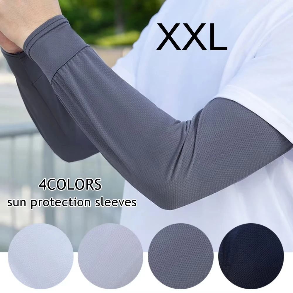 1Pair Summer Ice Silk Men's Loose Sunscreen Sleeves UV Ice Gloves Riding Arm Guards Sport Running Driving Absorbent
