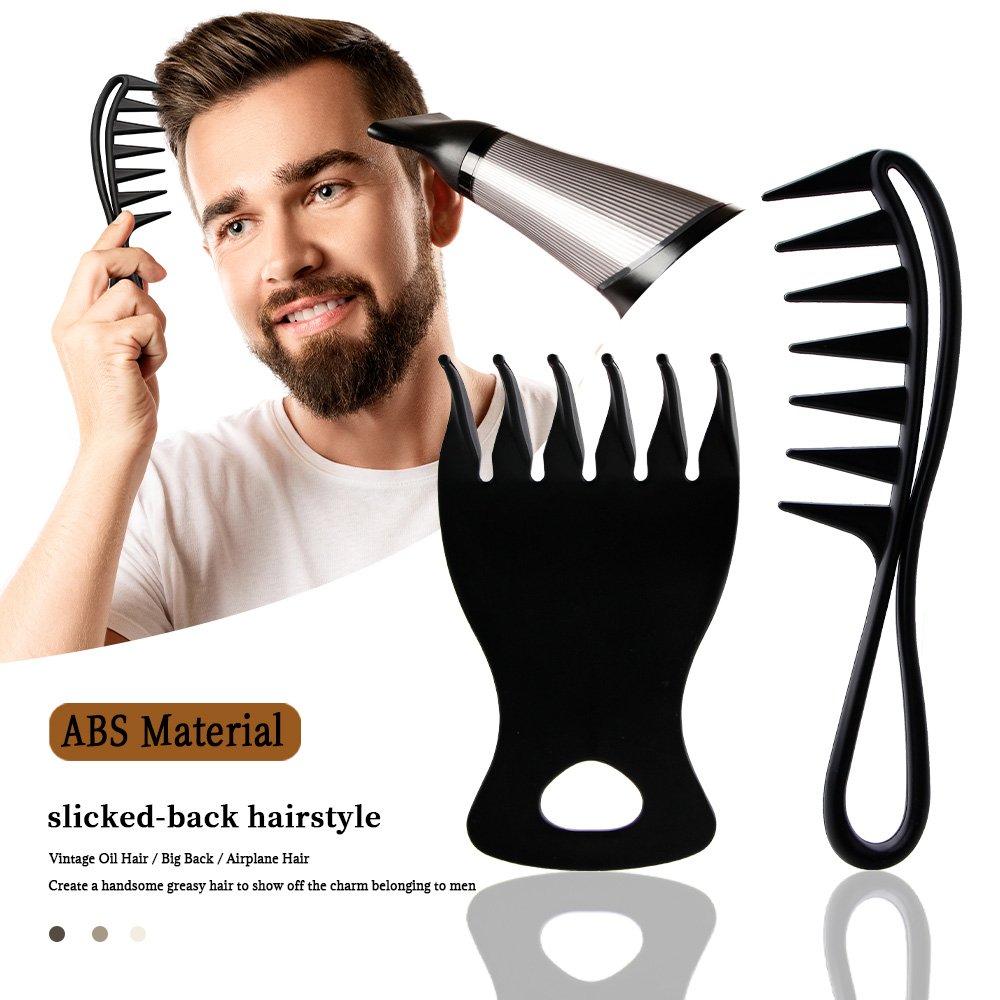 Used for 2-Piece Set of Large Wide-Tooth Oil Combs Designed for Hairstyles - Black Abs, Ergonomic Handle, Perfect for Men's Gentleman's Styling, Oily Back Hair Style