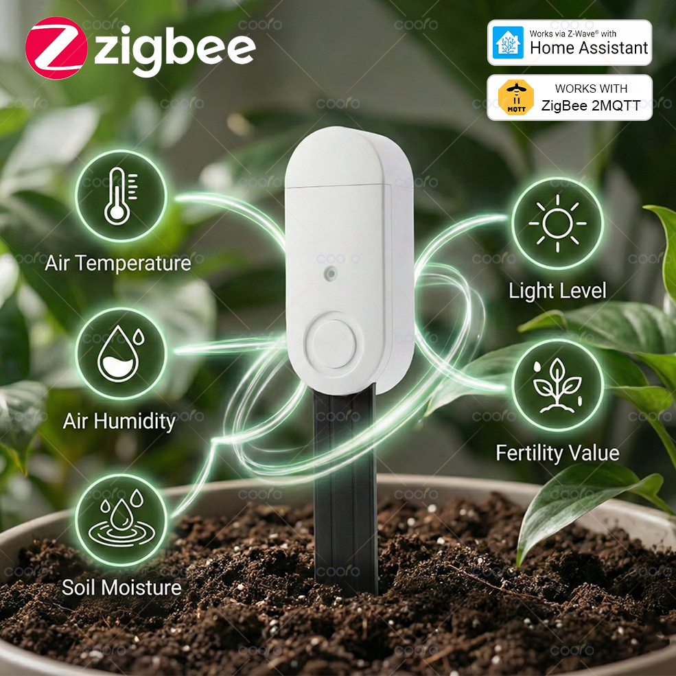 Zigbee 5 in 1 Soil Detector Soil Tester Moisture Temperature Humidity Sunlight Nutrient Fertility Meter Gardening Tool for Z2M