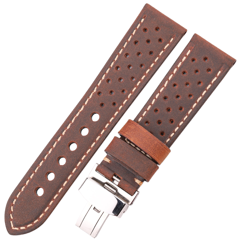 Breathable Genuine Leather Watchbands Women Men 5 Colors Strap 20mm 22mm 24mm Smart Watch Band Deployment Clasp Bles Online DZ-9B-15