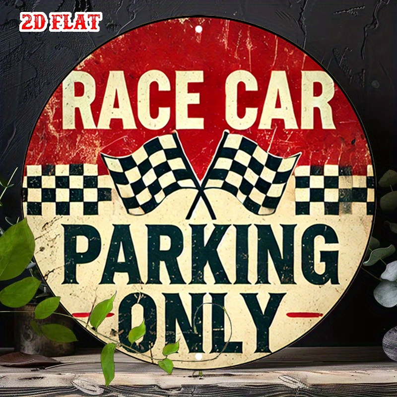 1pc Vintage Racing-Themed Round Aluminum Sign - 7.87x7.87 Inch Black & White Checkered Flag Metal Wall Art, Durable Indoor/Outdo