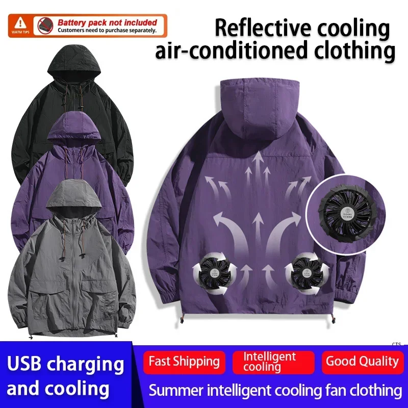 Reflective Cooling Jacket, Intelligent 3-Speed Cooling Fan Clothing, USB Rechargeable Summer Workwear (Battery Not Included)