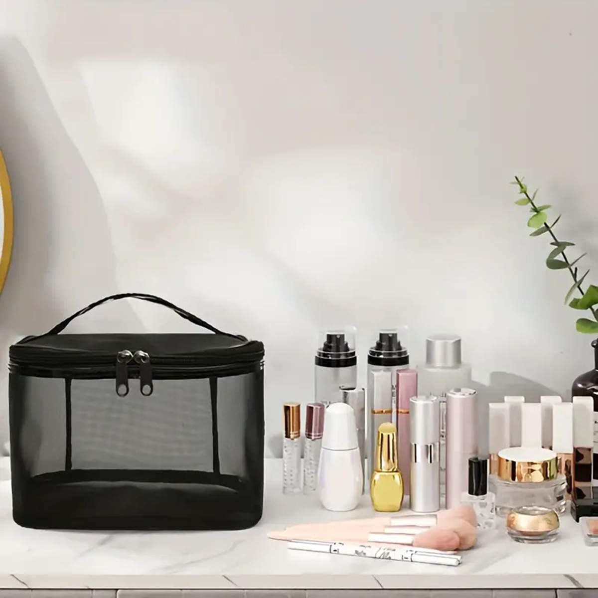 New large - capacity makeup bag in the mesh series, a square - shaped storage bag that can also be used as a toiletries bag