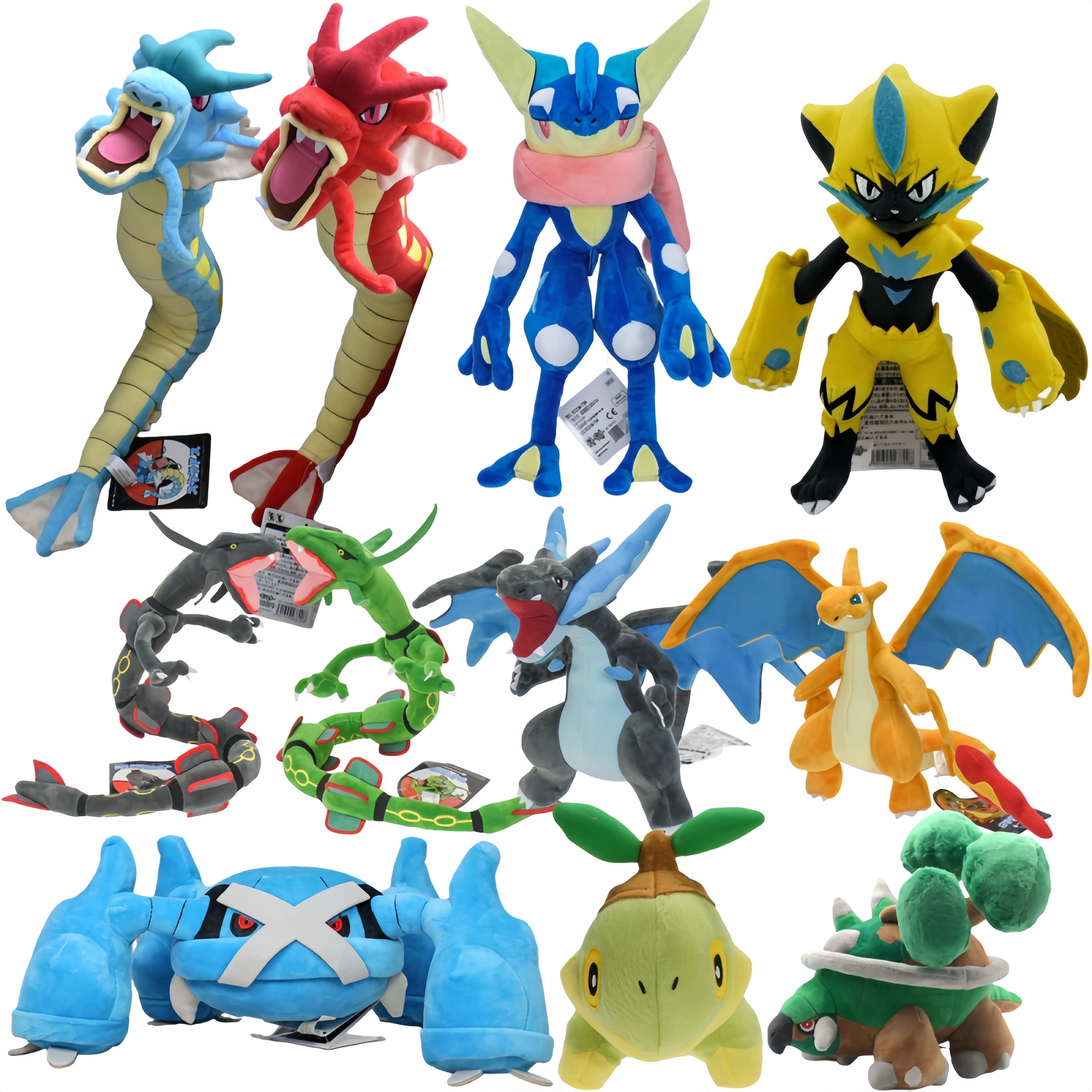 Pokemon Pikachu Peluche Gyarados Greninja Zeraora Plush Toy Torterra Turtwig Stuffed Dolls Charizard Rayquaza Metagross Toys