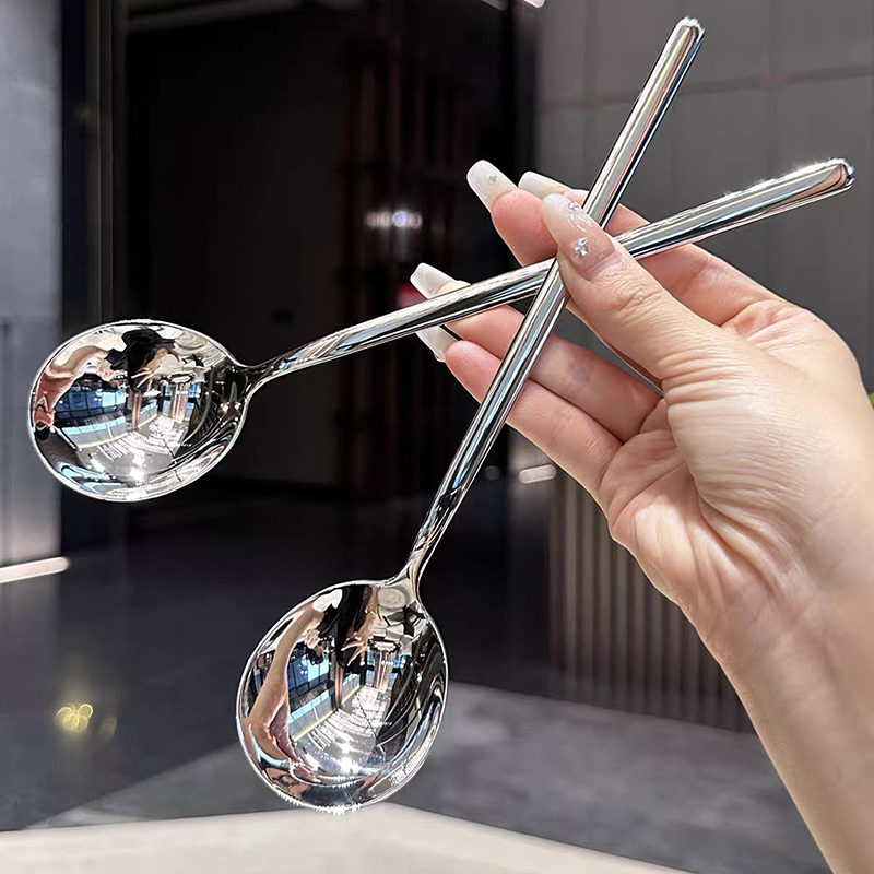 NEW Stainless Steel Spoon Korean Long Handle Tableware Thicken Stirring Ice Spoon Meal Spoon Household Dinner Spoon