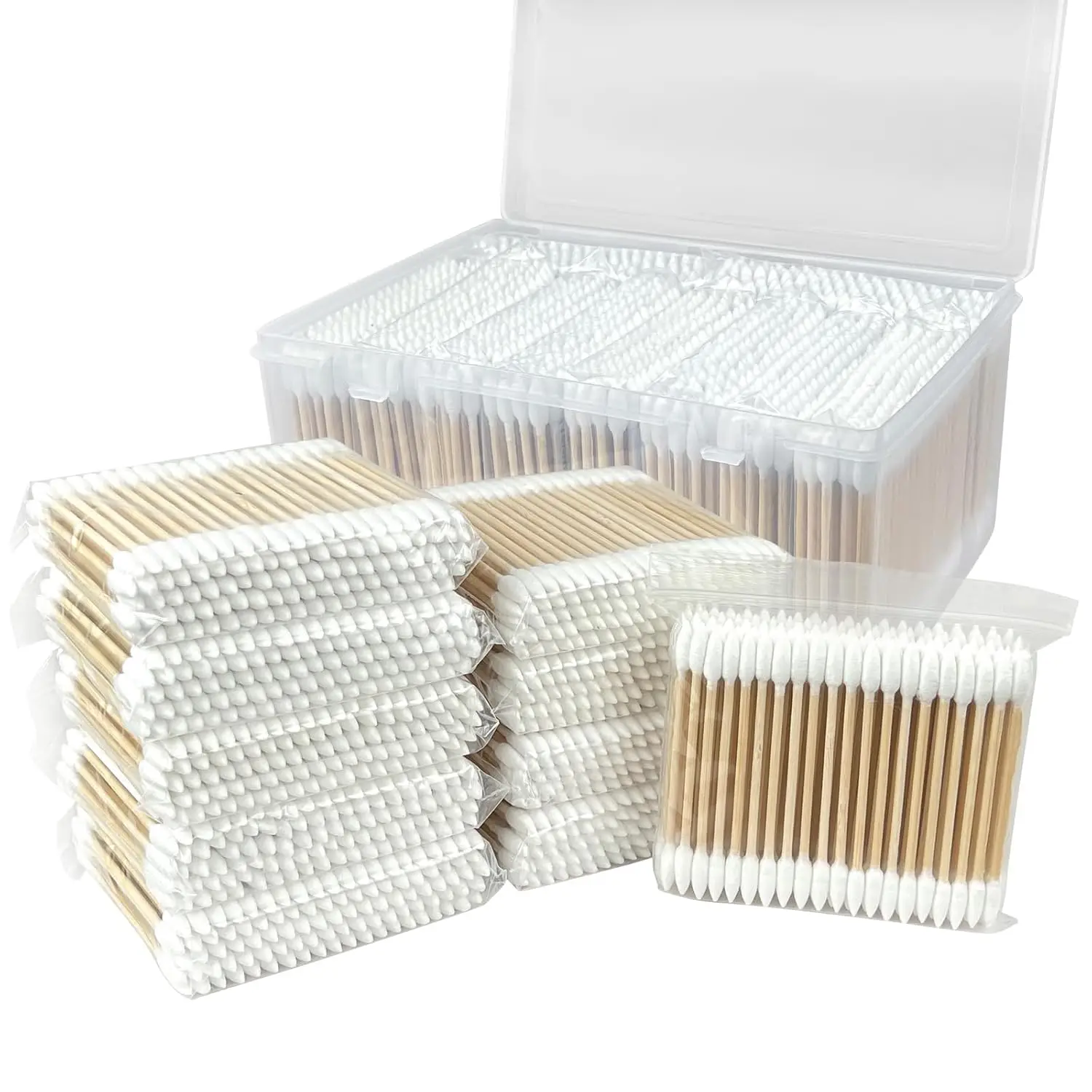 500/100 Round Headed Cotton Swabs Double Round Headed Cotton Swabs, Bamboo Sticks Precision Pointed Cosmetic Nail Tools