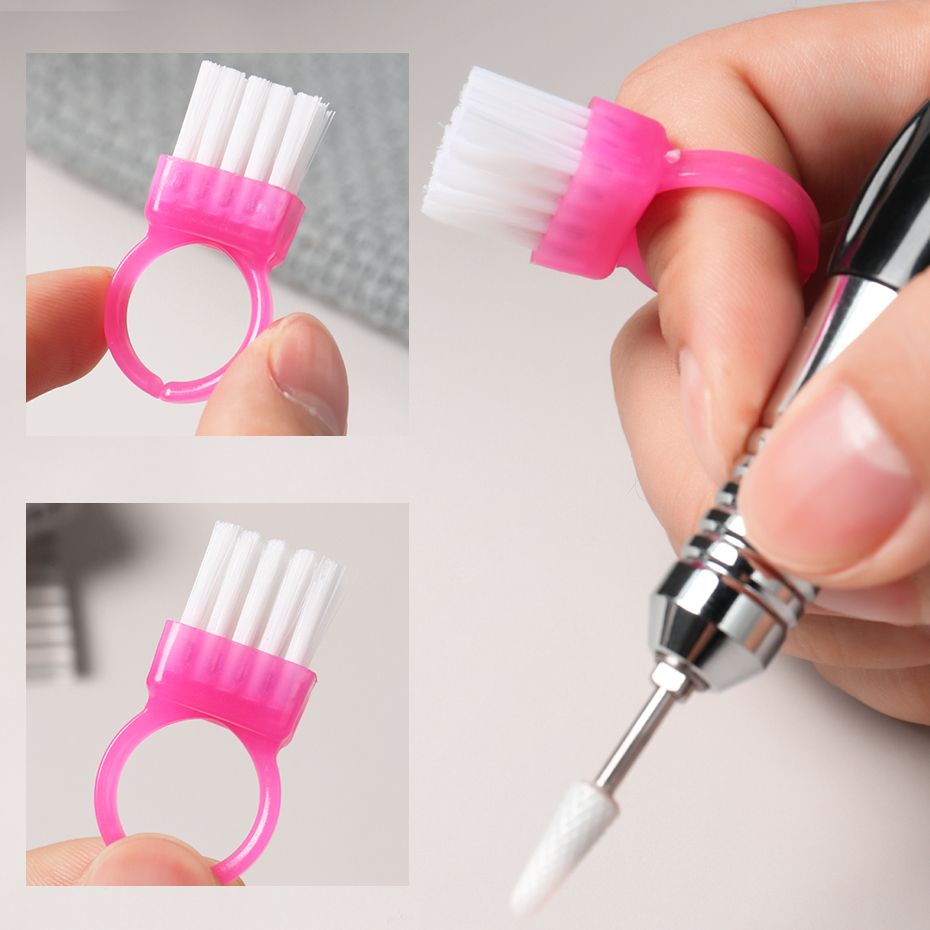 5/10 pcs Ring-Shape Nail Cleaning Brush Pink Plastic Mini Dusting Brush for Nails Creative Nail Cleaning Tools for Home, Office