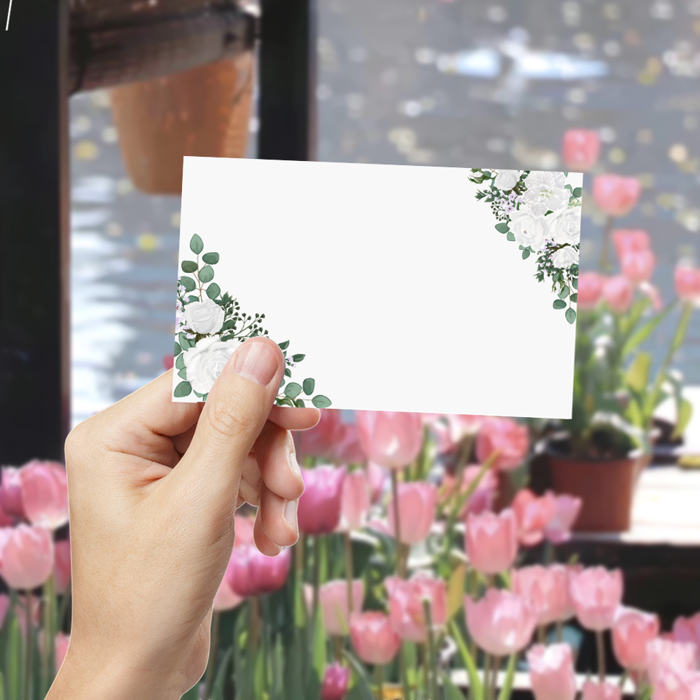 50pcs Blank Greeting Cards Simple Fresh Floral Style, Romantic Natural Atmosphere for Weddings Birthdays Parties Thank You Cards