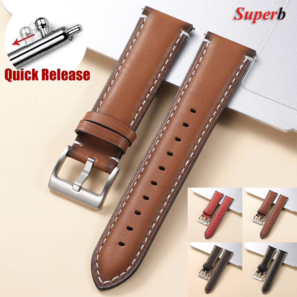 Vintage Oil Wax Calfskin Leather Watch Band 20mm 22mm 24mm Universal Black Buckle Smartwatch Straps Porous Breathable Bracelet