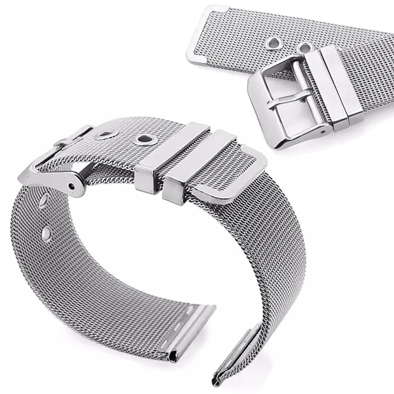 Men Women Stainless Steel Watch Strap 12mm 14mm 16mm 18mm 20mm 22mm 24mm Silver Mesh Milanese Pinhole Buckle Metal Watch Band