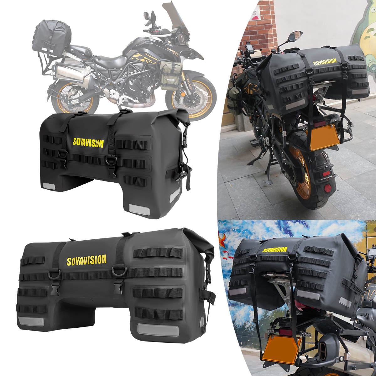 SOYAVISION 50L 80L Motorcycle Waterproof Tail Bag Travel Outdoor Luggage Bag Motorcycle Seat Bag