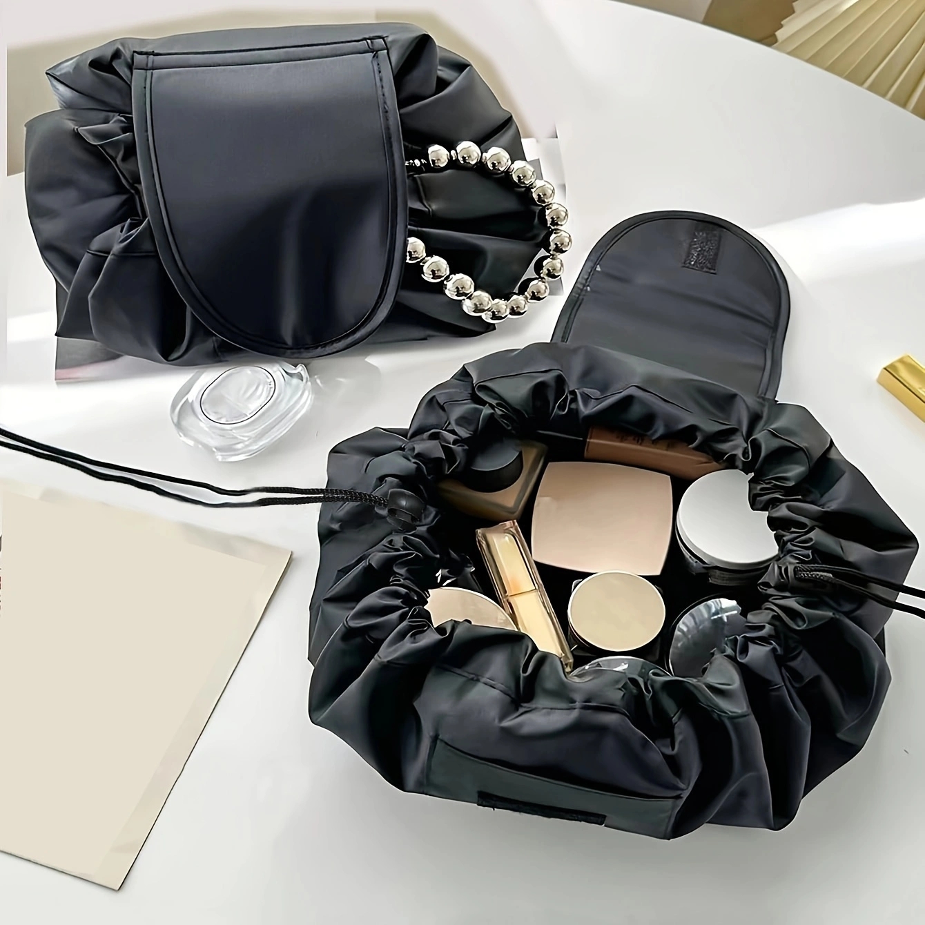 Polyester Lazy Drawstring Makeup Bag Portable Travel Storage Bag One Pack