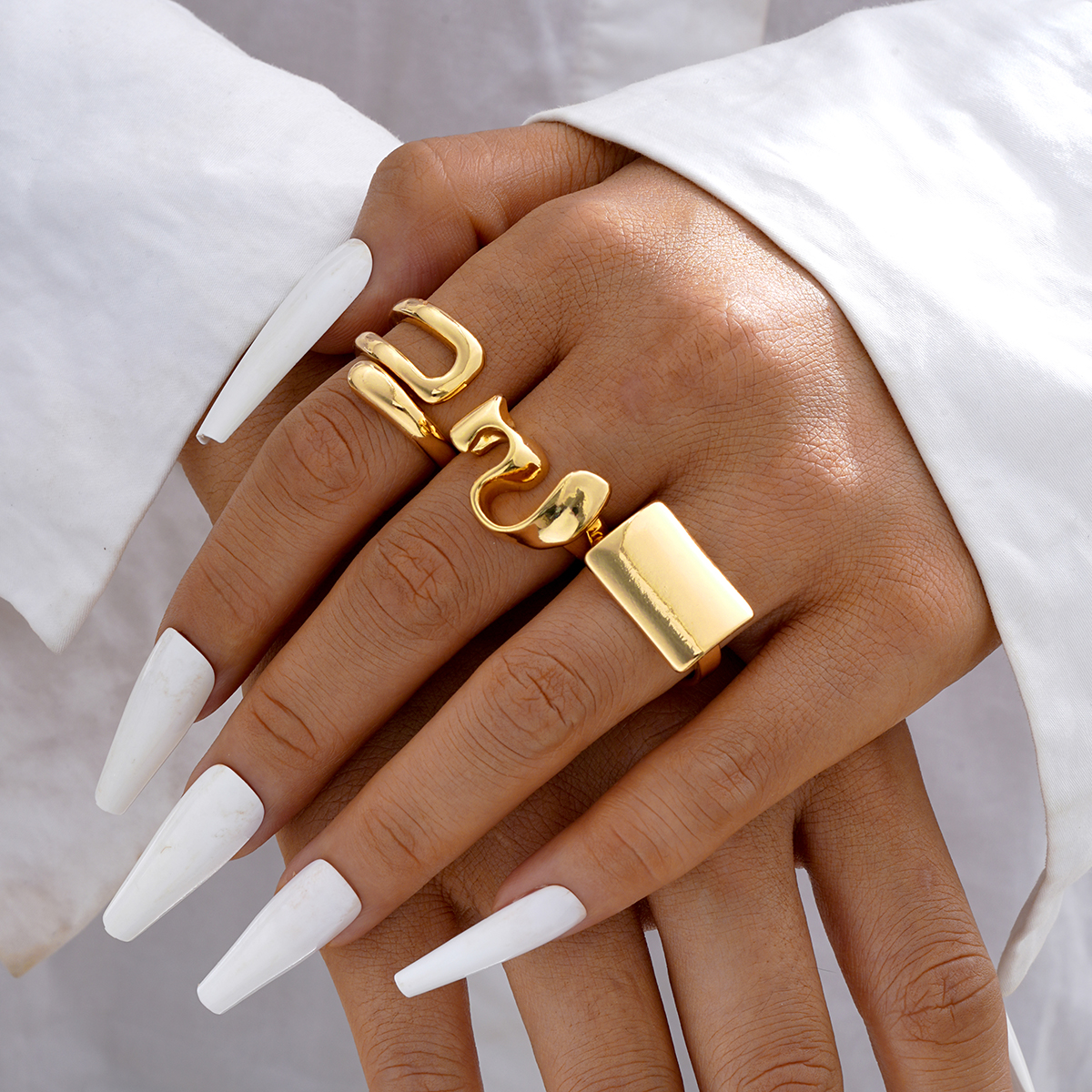 3Pcs/Set Irregular Line Rings Set For Women Vintage Hollow Out Gold Silver Color Adjustable Open Rings Fashion Party Jewelry New