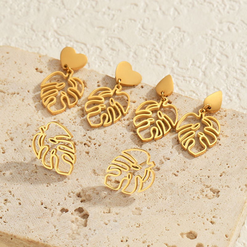 Kissmoon Fashion Exquisite Hollow Maple Leaf Earrings Stainless Steel Gold Color for Women Girl Party Brithday Jewelry