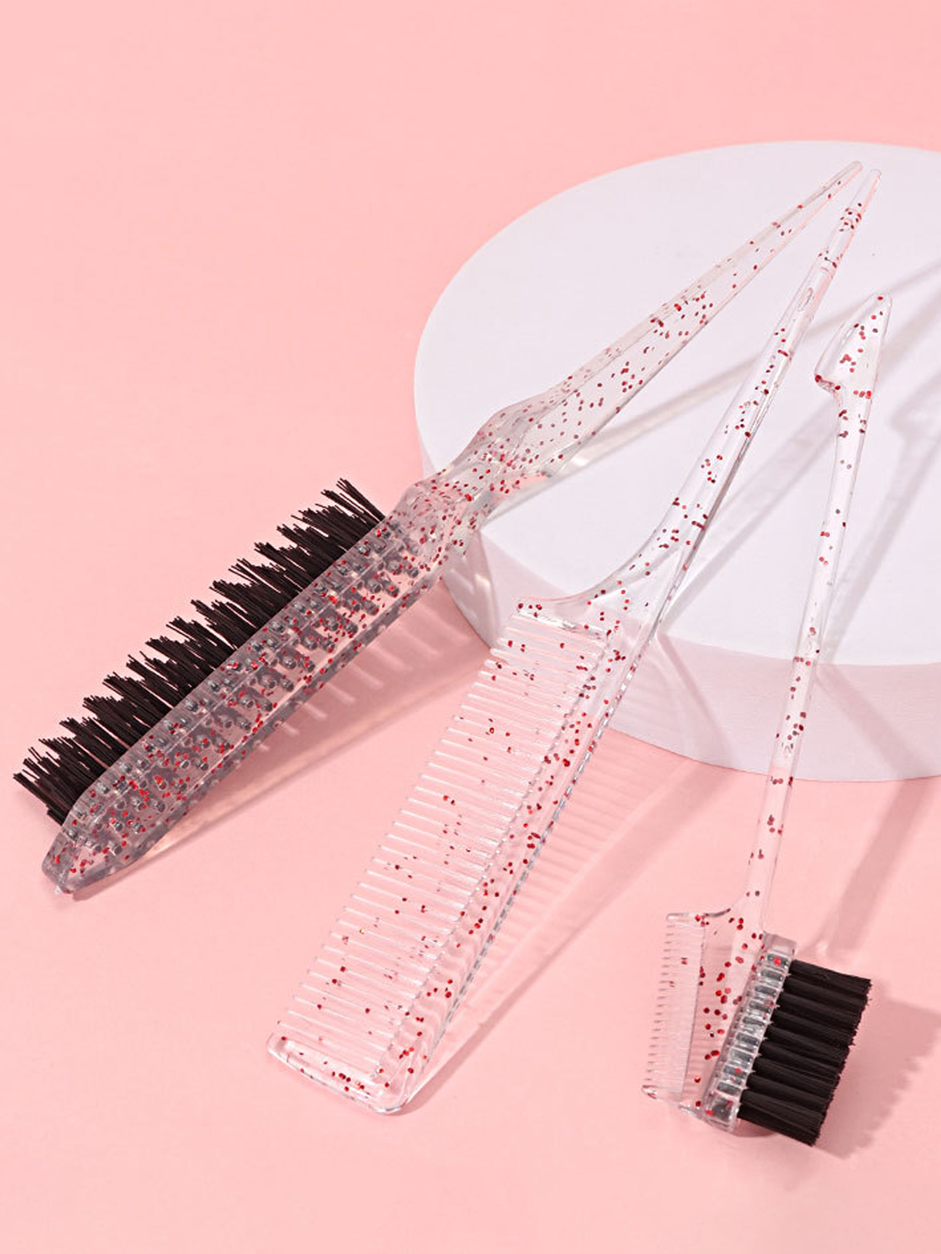 3-piece styling comb set - nylon brush, steel needle pointed tail comb, and edge control comb Special for real hair