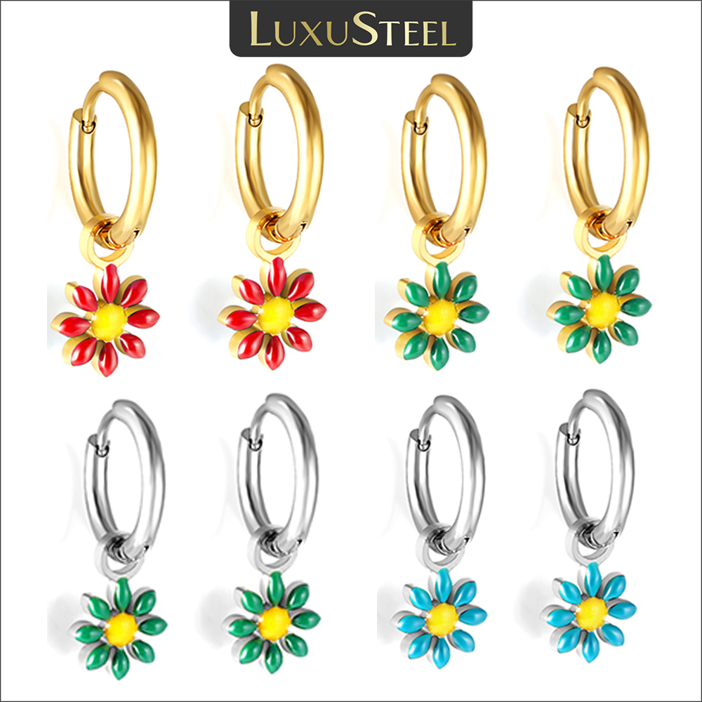 LUXUSTEEL Daisy Boho Colorful Flower Drop Dangle Charms Earrings For Women Girls Stainless Steel Hoops Pendientes Trend Jewelry pen gpt