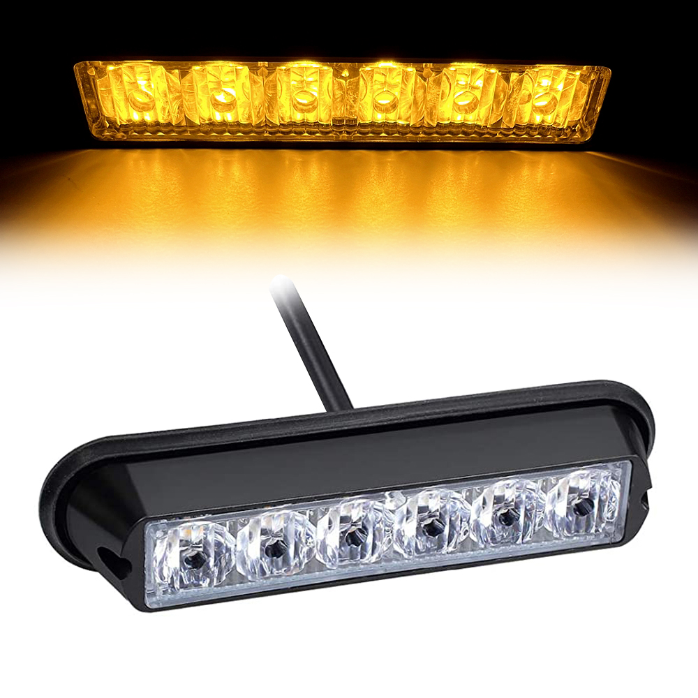6 LED Emergency Strobe Lights Amber Vehicle Surface Mount Flashing Signal Light Beacon Car Grille Light Daytime Running Light