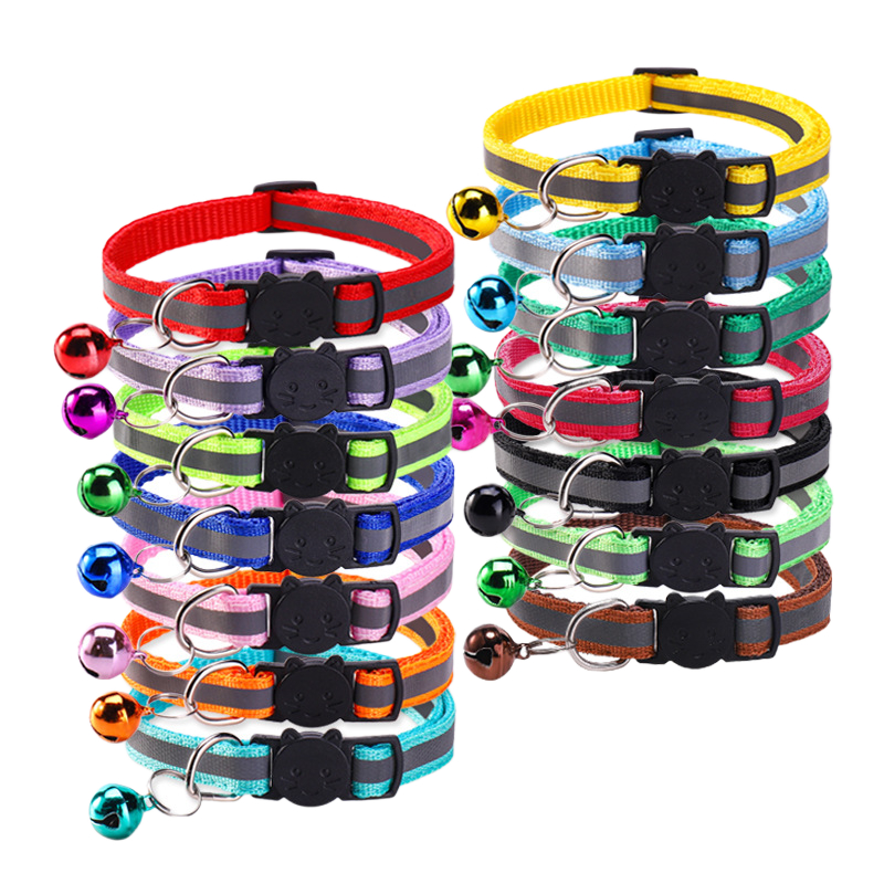 Reflective Pet Collar with Bell, Adjustable Cat Dog Collar, Safety Glowing Pet Necklace for Small Medium Pets