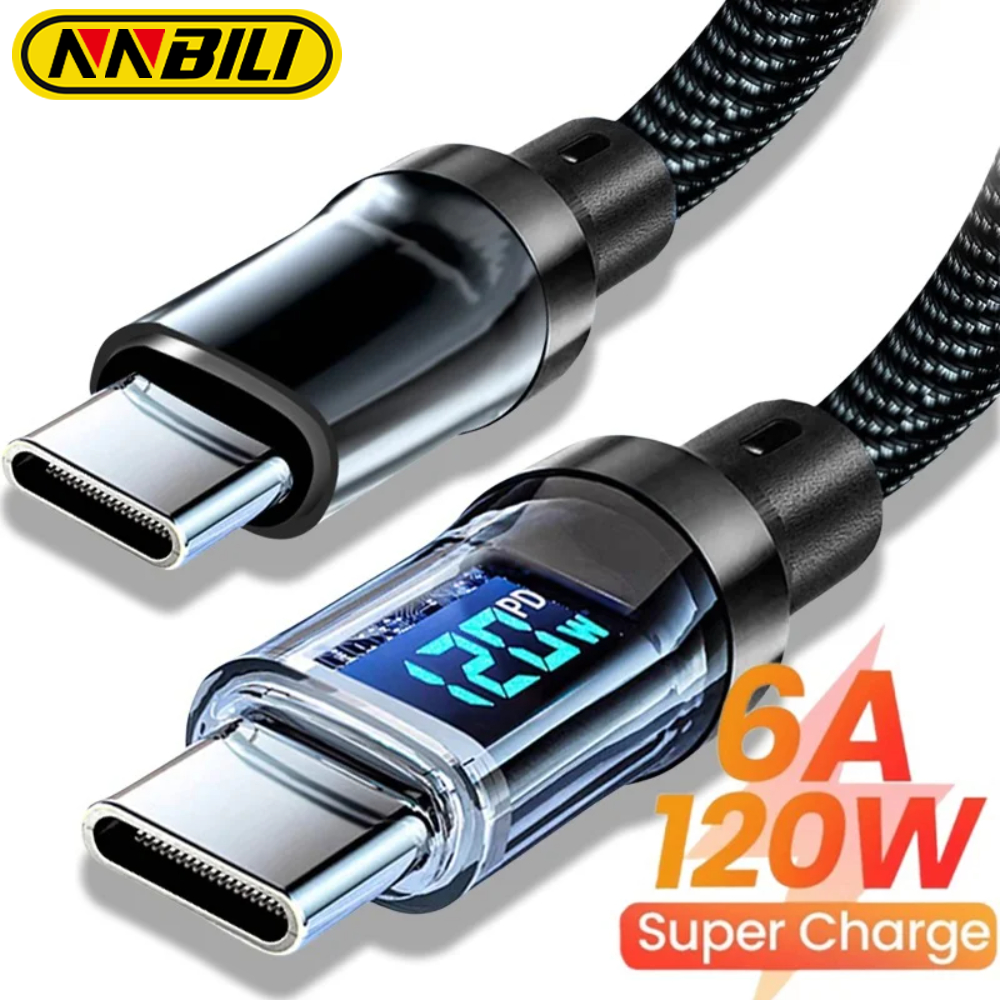 NNBILI 120W A-C and C-C Phone Super Fast Charging Cable with LED Display Screen, Not Compatible iPhone、