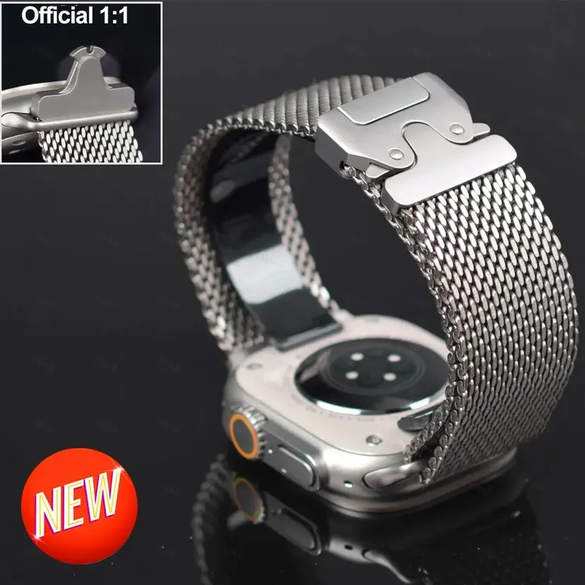 Official Titanium Milanese Loop Band for Watch Bands Ultra 2/Ultra 49mm 46mm 45mm 44mm 42mm Parachute-style Strap Bracelet