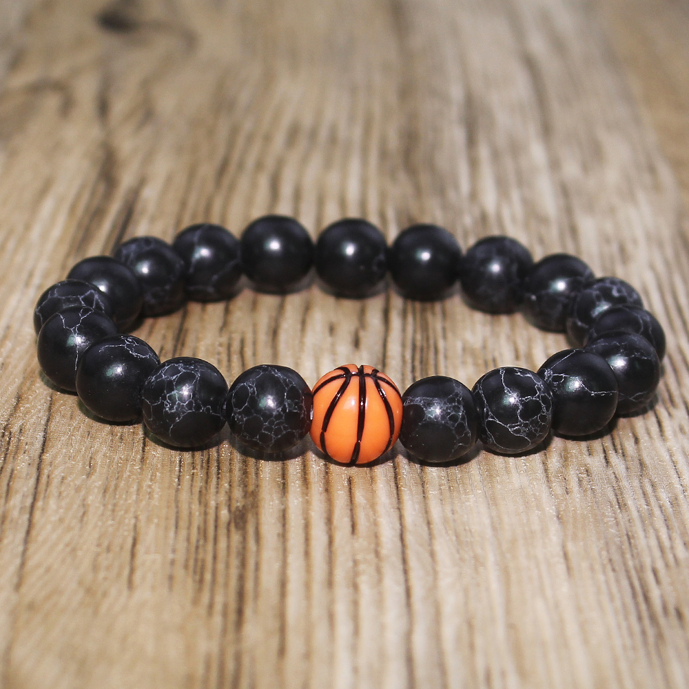 1pcs New Natural Stone Basketball-shaped Circle Bead Bracelet - Minimalist Gym Sports Wrist Bracelet