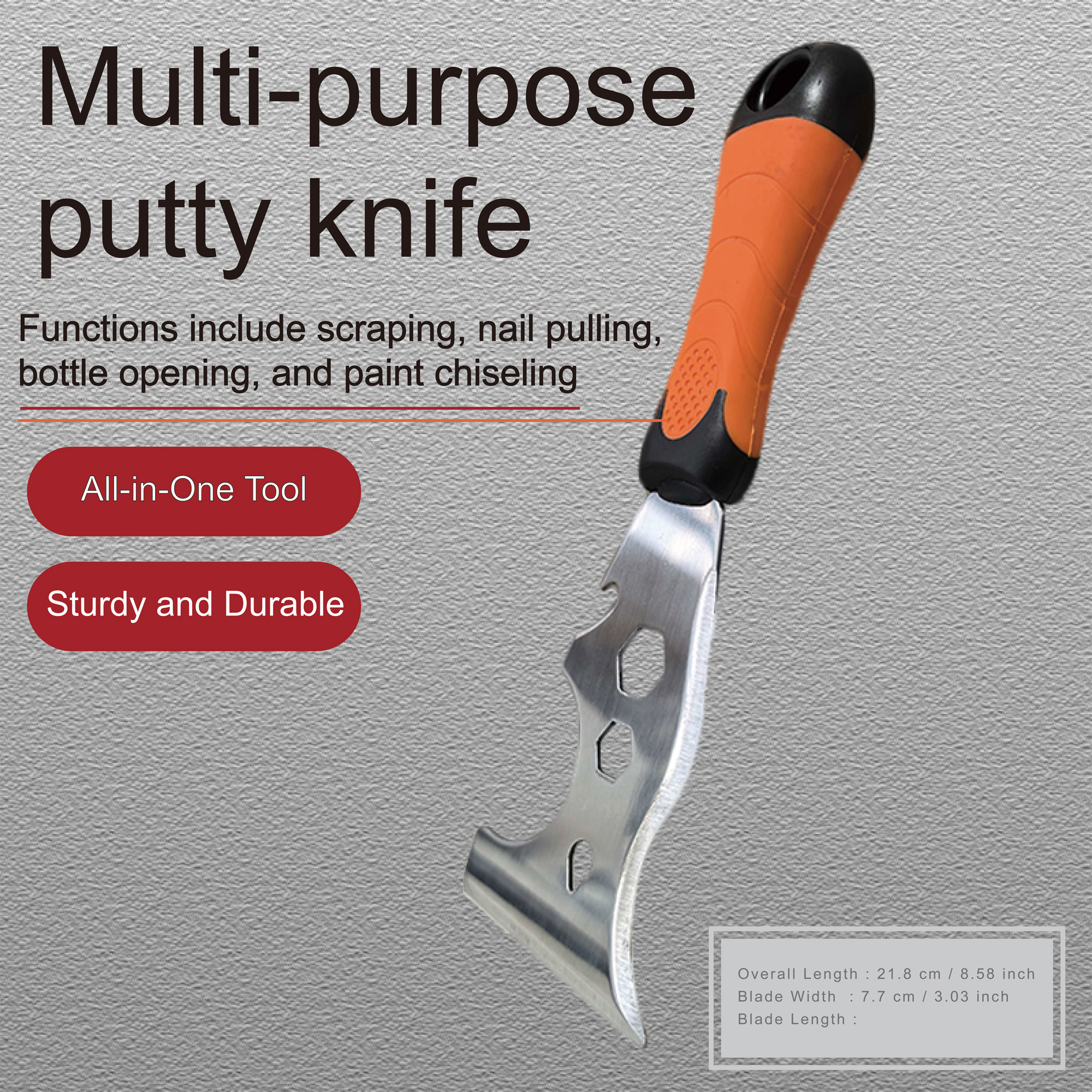 Stainless Steel Putty Knife 5inch Blade Paint Scraper 1pc Removal Construction Tool for Wallpaper Can Opener Home DIY