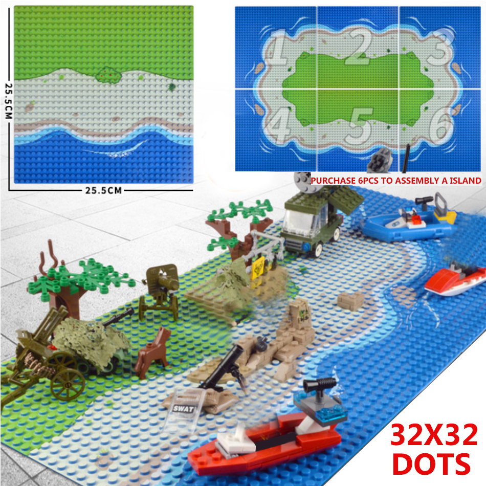 32x32 Dots Island Grassland Style Base Plate Parts for City Soldier Figures Moc Building Blocks Bricks Scene Kids Toys