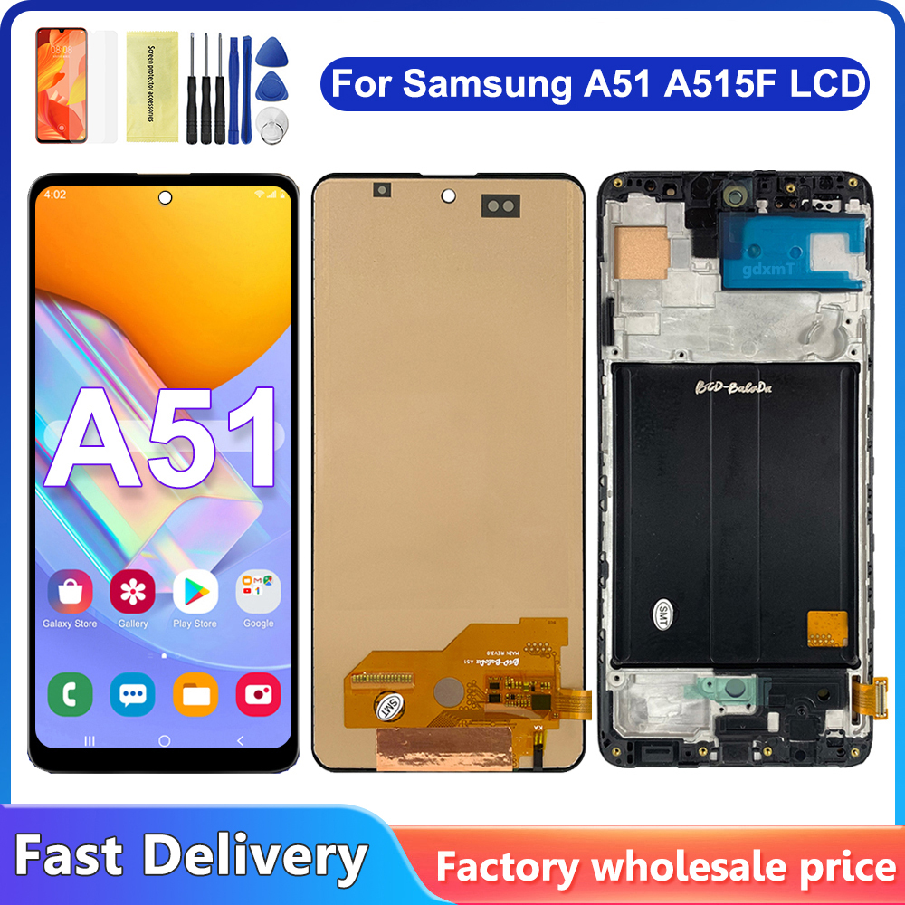 For AMOLED For A51 LCD Display Touch Screen, For A51 A515F A515W A515U LCD Display Replace, with Frame