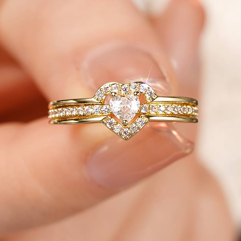 Huitan Full Sparkling CZ Women Ring Romantic Gold Color Wedding Luxury Lady Accessories Trendy Party Anniversary Jewelry