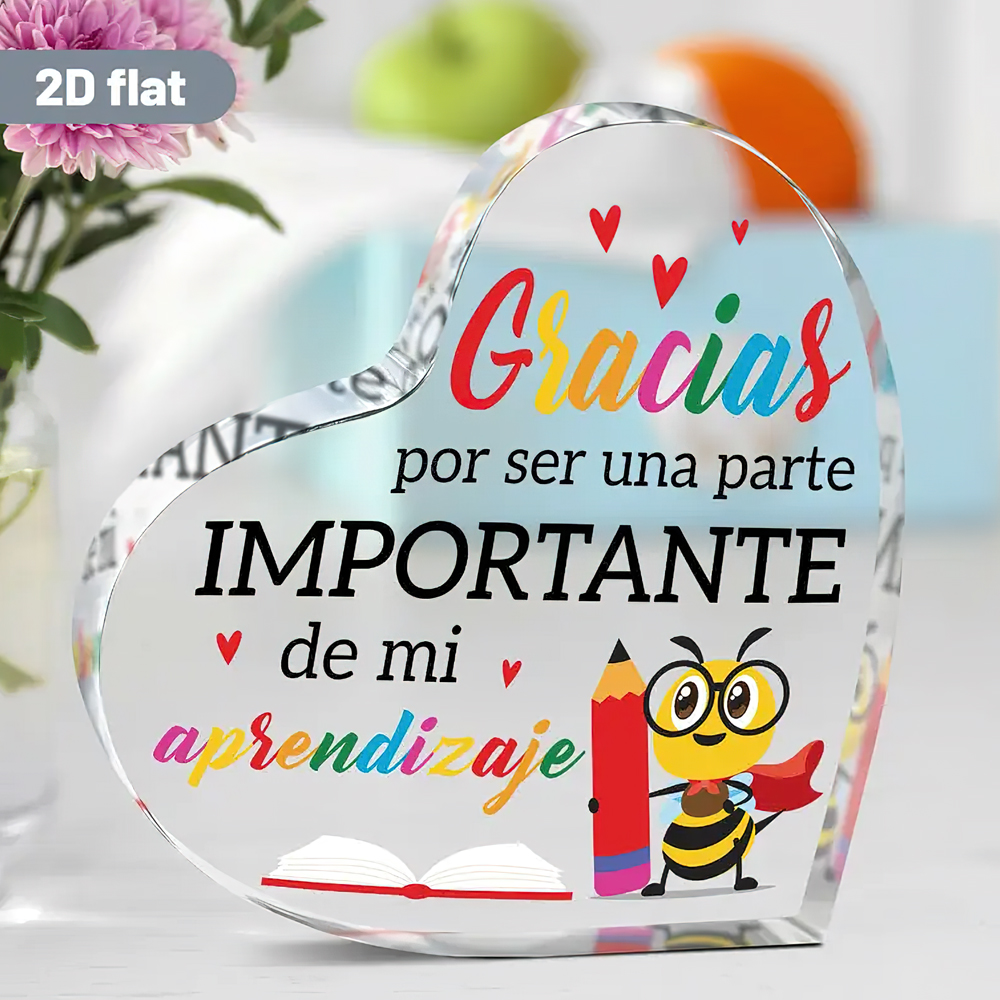 2D Flat, 1pc Heart-Shaped Acrylic Puzzle - "Gracias por ser una parte IMPORTANTE de mi aprendizaje" with Cute Cartoon Character,