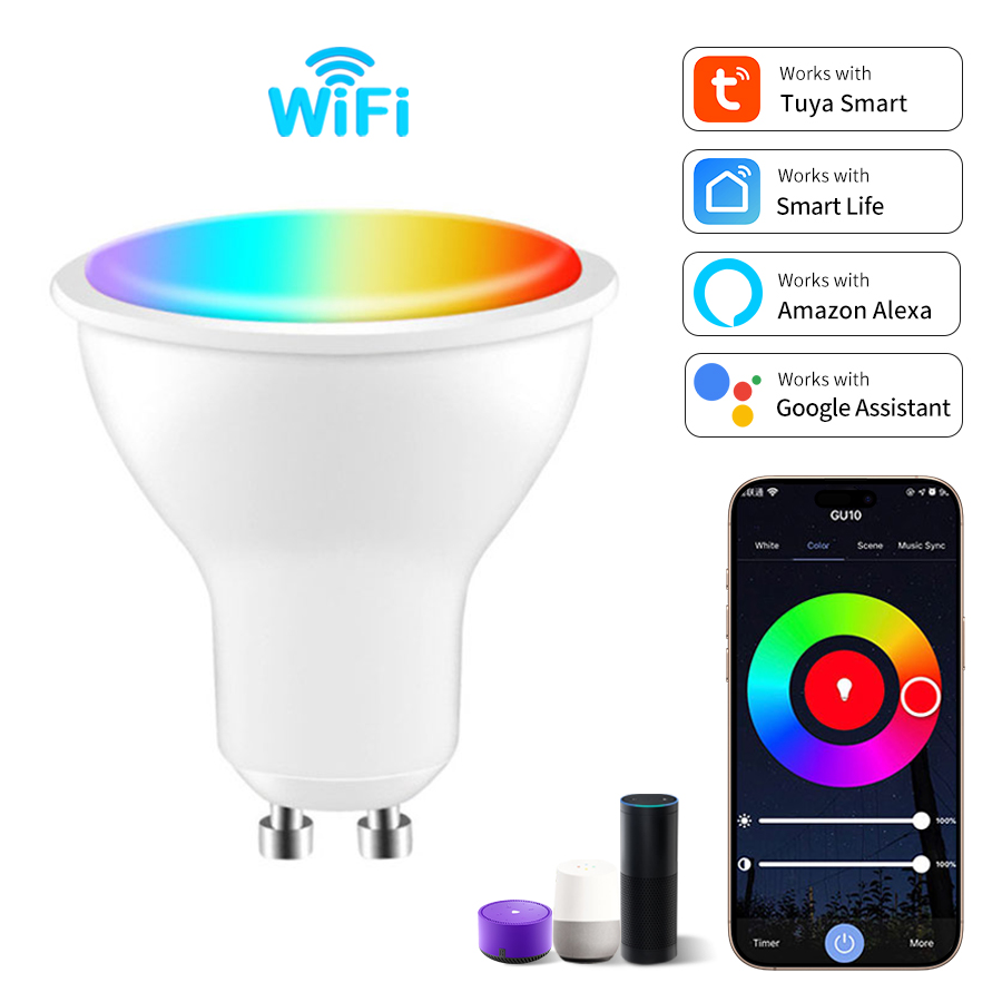 9W 7W 5W 220V 110V Tuya Smart WiFi GU10 LED Bulb Spotlight Alexa Lamp RGBCW Smart Life App Remote Works with Echo Home