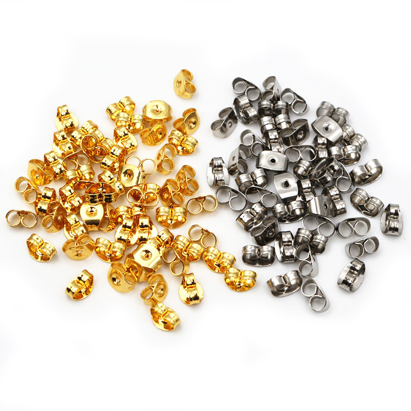 200pcs Stainless Steel Gold Plated Earring Back Plug Earring Settings Base Ear Studs Back Stopper Diy Jewelry Making Materials