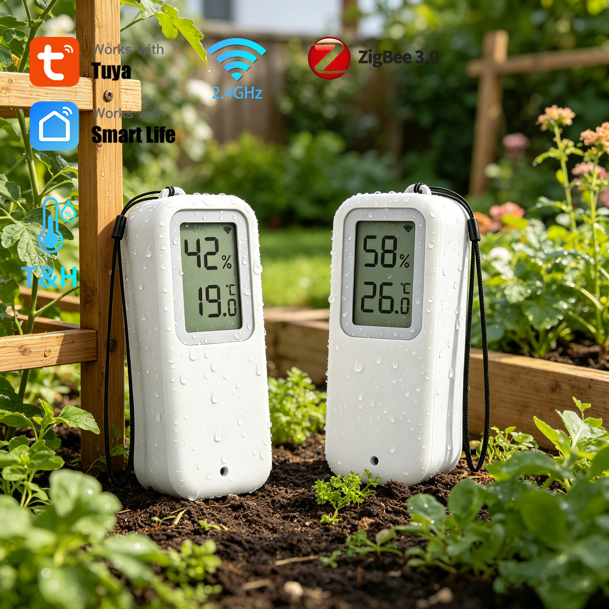 Tuya WiFi ZigBee Temperature and Humidity Sensor IP65 Waterproof Compatible with Home Yandex SmartLife Alexa