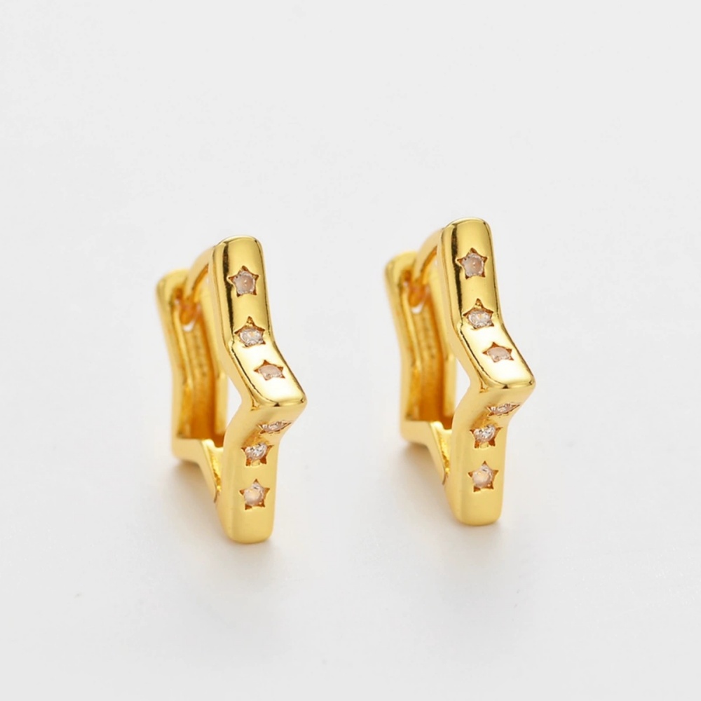 Cute Small Star Hoop Earrings For Women Men Gold Silver Color Female Male White Zircon Ear Buckle Wedding Jewelry