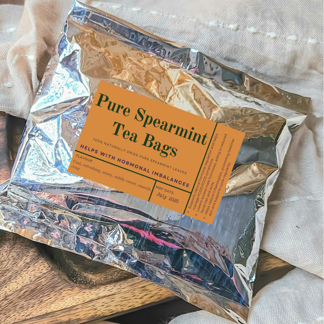 Pure Spearmint Tea Bags - 20-Count Refill Pack for PCOS, Acne, Weight Loss, Natural Facial Hair Care - Single Ingredient, No Additives - Spearmint Tea for PCOS | Herbal Tea for Hormonal Balance & Acne