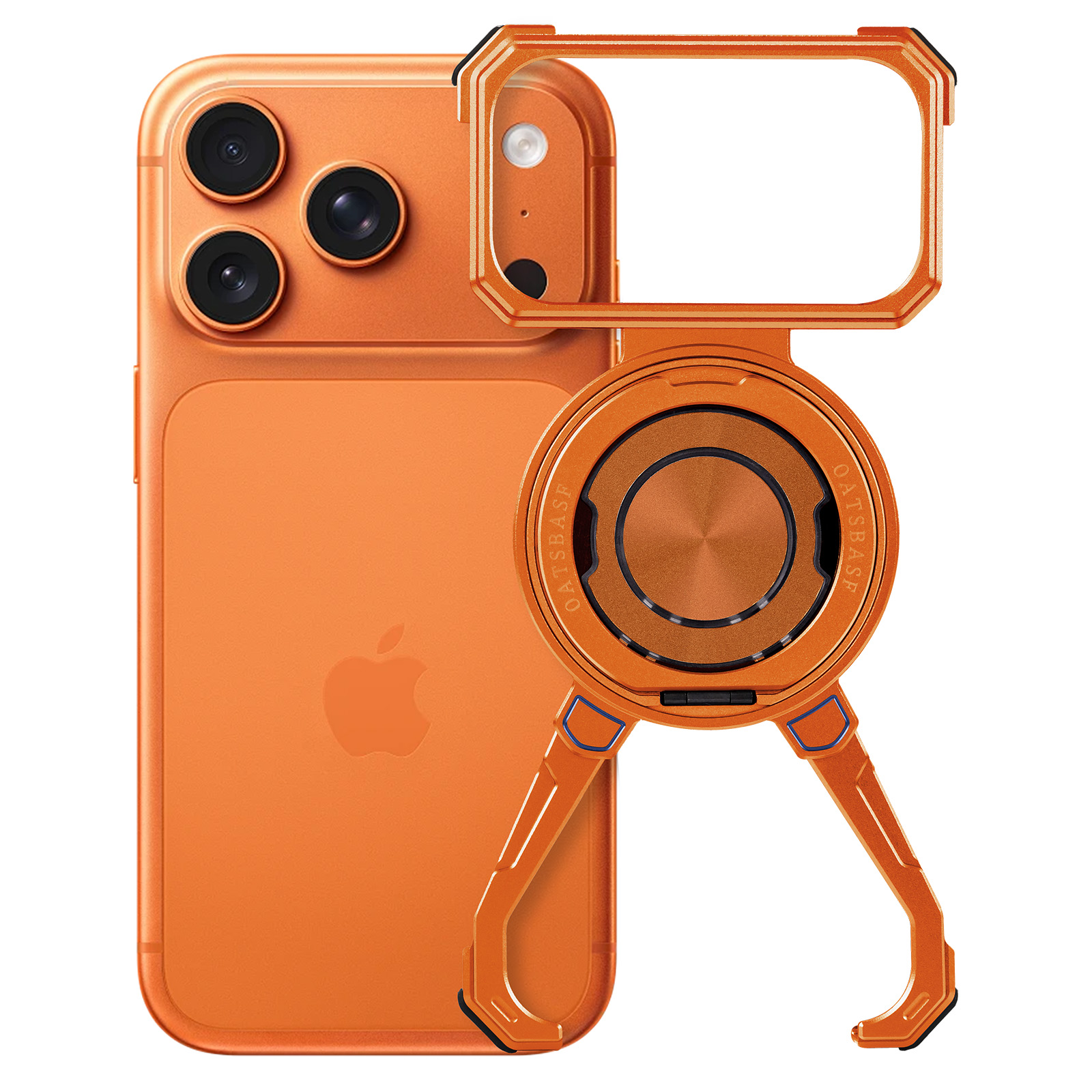 Oatsbasf Metal Phone Case for iPhone 17 Pro Max with 360°Rotation Ring Stand Frameless Shockproof Protection Bumper Phone Cover